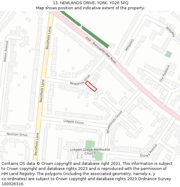 13, NEWLANDS DRIVE, YORK, YO26 5PQ: Location map and indicative extent of plot