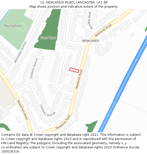 13, NEWLANDS ROAD, LANCASTER, LA1 4JF: Location map and indicative extent of plot