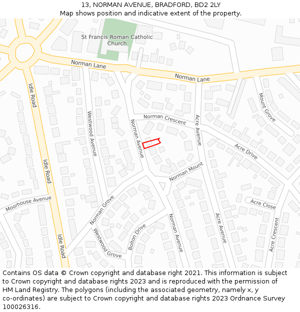 13, NORMAN AVENUE, BRADFORD, BD2 2LY: Location map and indicative extent of plot