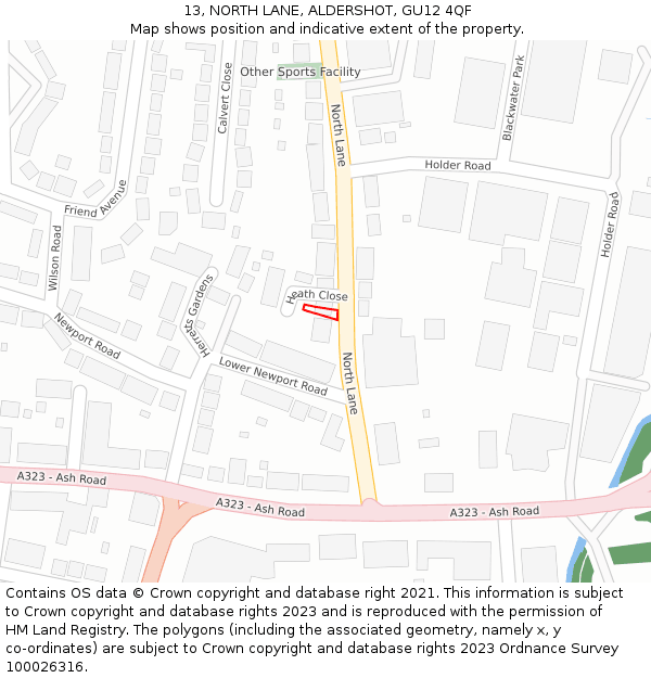13, NORTH LANE, ALDERSHOT, GU12 4QF: Location map and indicative extent of plot