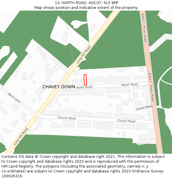 13, NORTH ROAD, ASCOT, SL5 8RP: Location map and indicative extent of plot