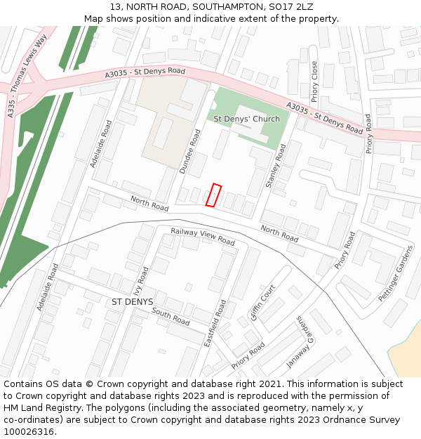 13, NORTH ROAD, SOUTHAMPTON, SO17 2LZ: Location map and indicative extent of plot