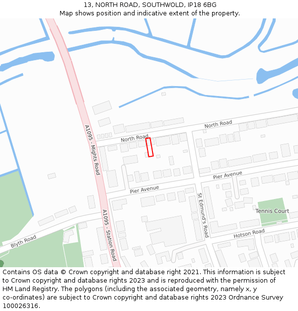 13, NORTH ROAD, SOUTHWOLD, IP18 6BG: Location map and indicative extent of plot