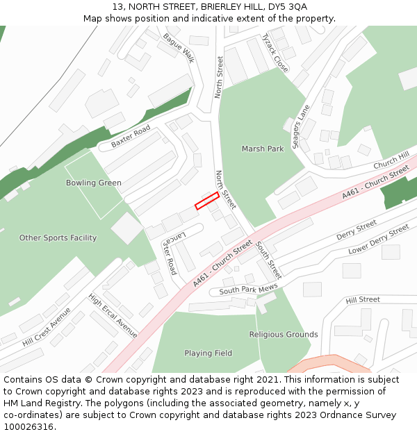 13, NORTH STREET, BRIERLEY HILL, DY5 3QA: Location map and indicative extent of plot