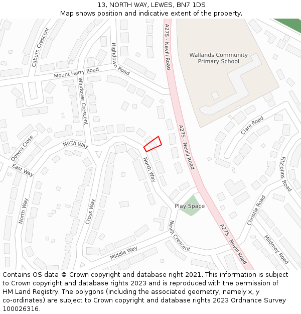 13, NORTH WAY, LEWES, BN7 1DS: Location map and indicative extent of plot