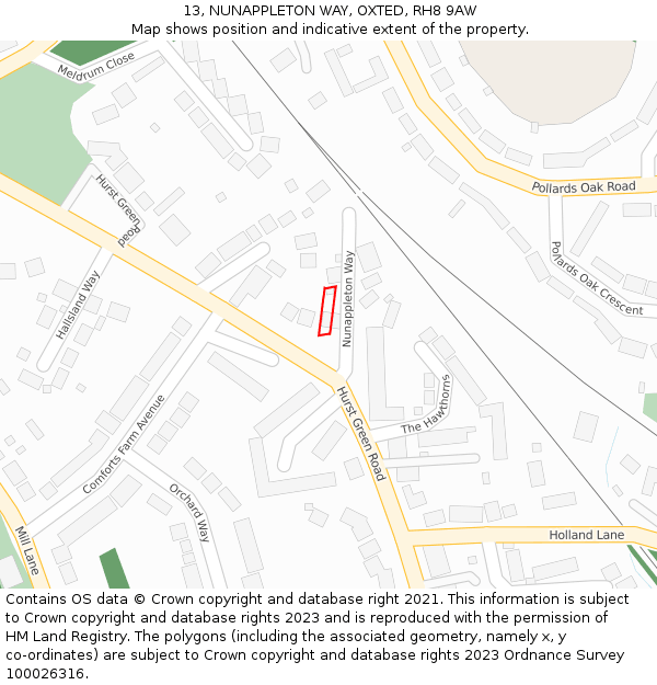 13, NUNAPPLETON WAY, OXTED, RH8 9AW: Location map and indicative extent of plot