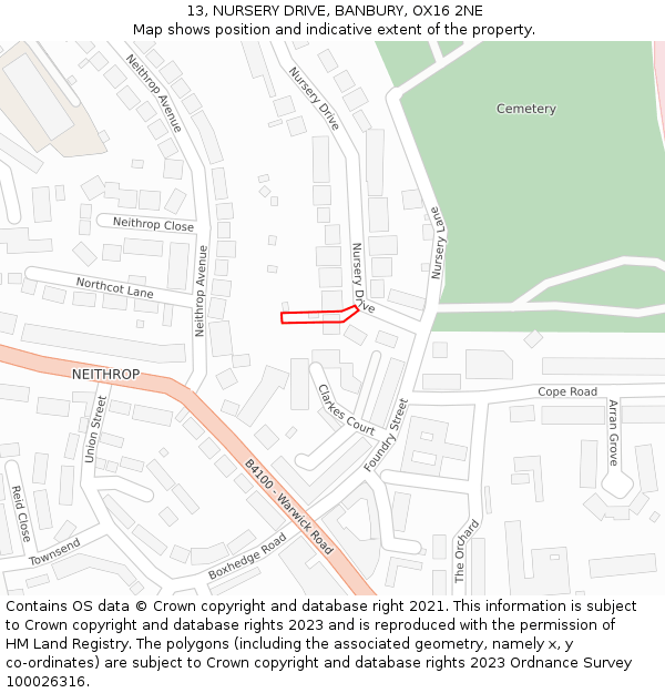 13, NURSERY DRIVE, BANBURY, OX16 2NE: Location map and indicative extent of plot