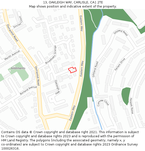 13, OAKLEIGH WAY, CARLISLE, CA1 2TE: Location map and indicative extent of plot