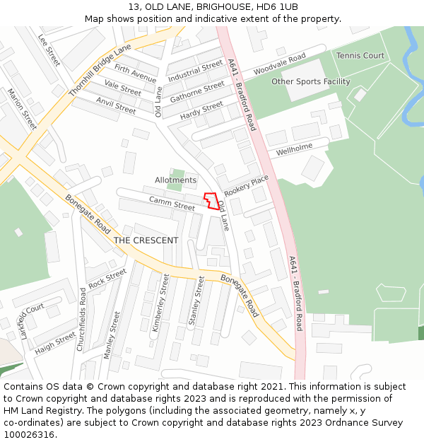 13, OLD LANE, BRIGHOUSE, HD6 1UB: Location map and indicative extent of plot