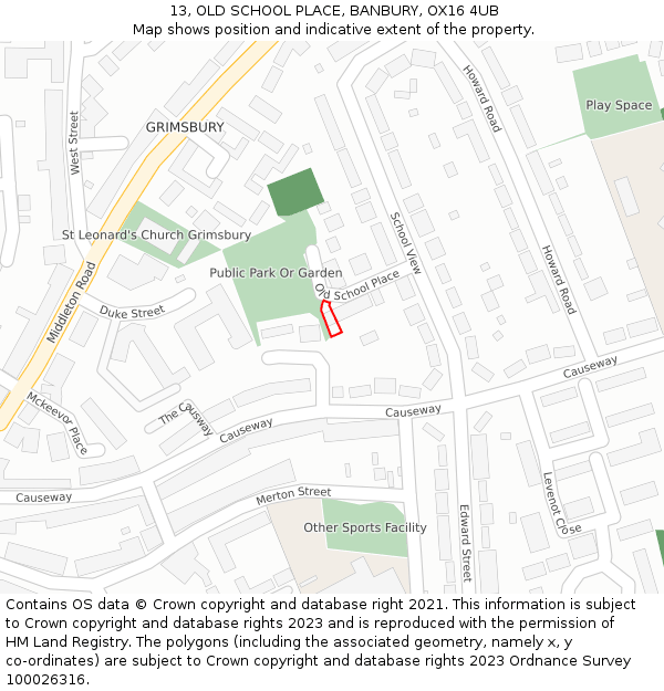13, OLD SCHOOL PLACE, BANBURY, OX16 4UB: Location map and indicative extent of plot