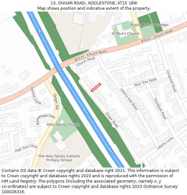 13, ONGAR ROAD, ADDLESTONE, KT15 1BW: Location map and indicative extent of plot