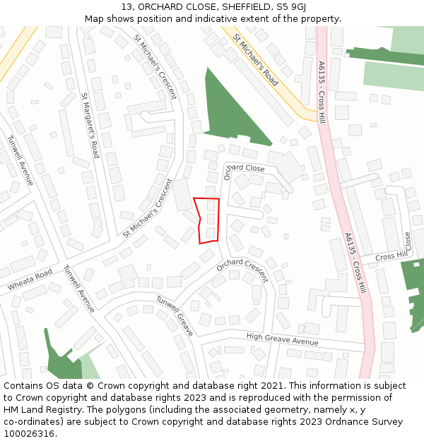 13, ORCHARD CLOSE, SHEFFIELD, S5 9GJ: Location map and indicative extent of plot