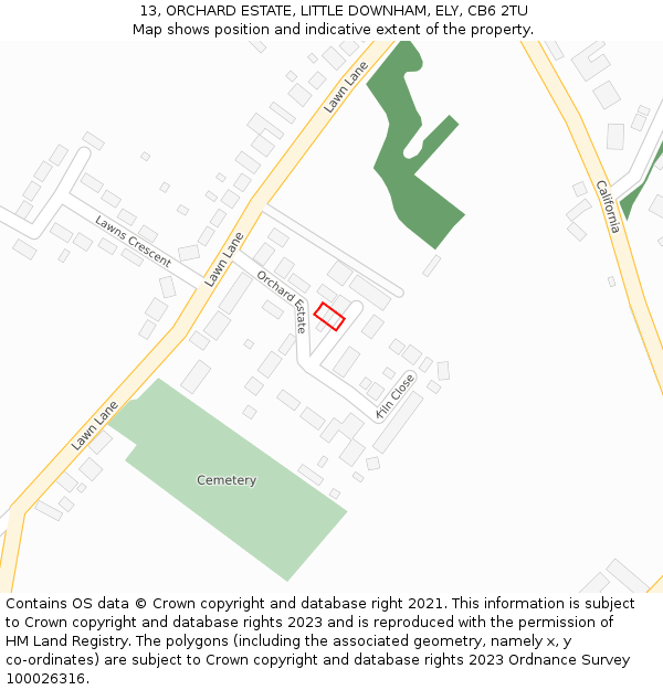 13, ORCHARD ESTATE, LITTLE DOWNHAM, ELY, CB6 2TU: Location map and indicative extent of plot