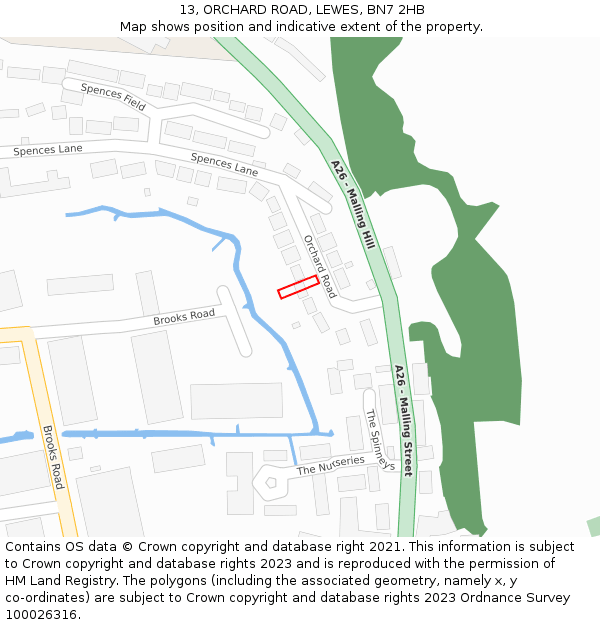 13, ORCHARD ROAD, LEWES, BN7 2HB: Location map and indicative extent of plot