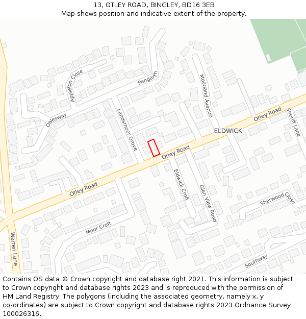 13, OTLEY ROAD, BINGLEY, BD16 3EB: Location map and indicative extent of plot