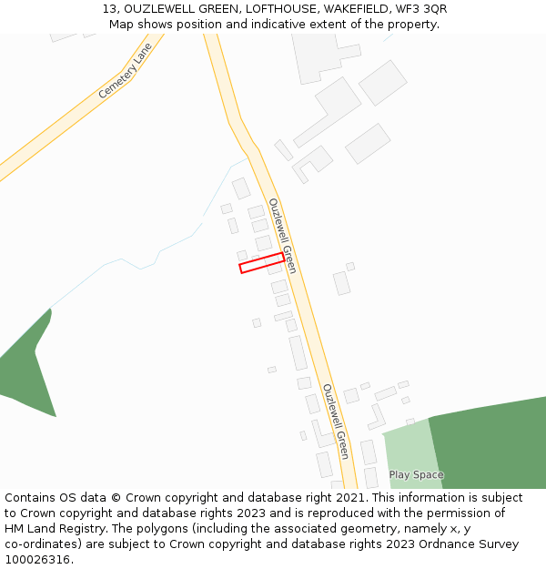 13, OUZLEWELL GREEN, LOFTHOUSE, WAKEFIELD, WF3 3QR: Location map and indicative extent of plot