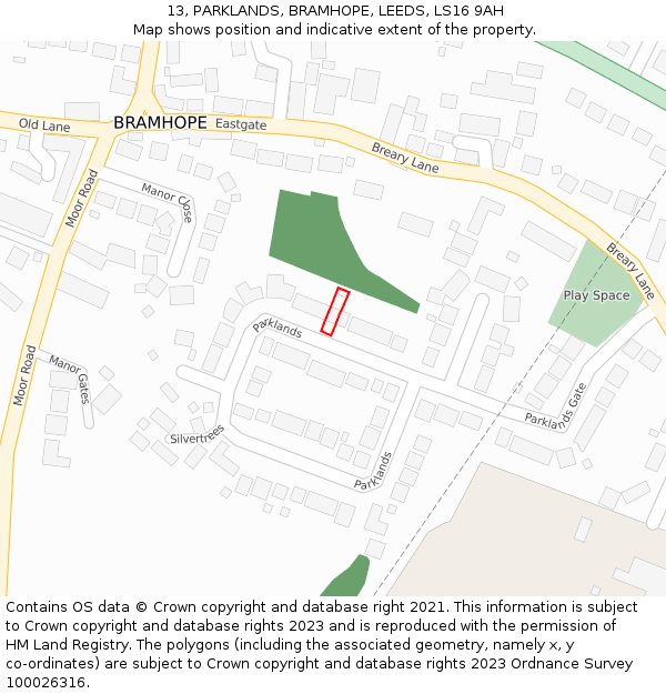 13, PARKLANDS, BRAMHOPE, LEEDS, LS16 9AH: Location map and indicative extent of plot