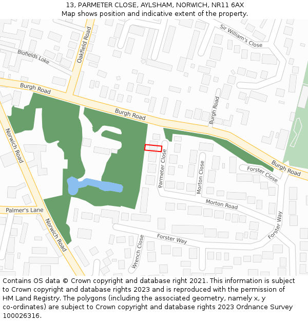 13, PARMETER CLOSE, AYLSHAM, NORWICH, NR11 6AX: Location map and indicative extent of plot