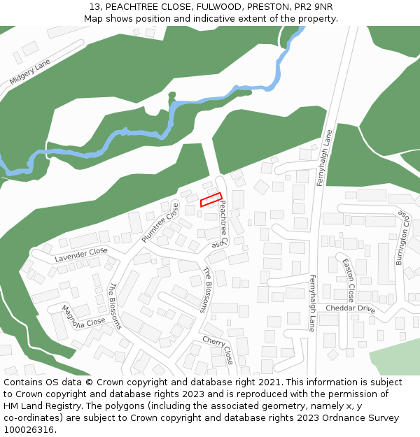 13, PEACHTREE CLOSE, FULWOOD, PRESTON, PR2 9NR: Location map and indicative extent of plot