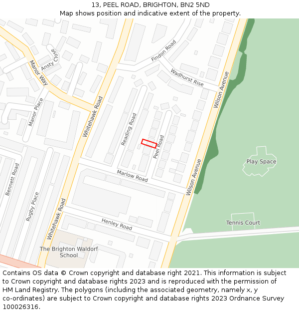 13, PEEL ROAD, BRIGHTON, BN2 5ND: Location map and indicative extent of plot