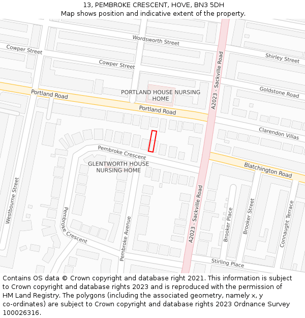 13, PEMBROKE CRESCENT, HOVE, BN3 5DH: Location map and indicative extent of plot