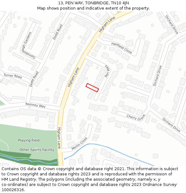 13, PEN WAY, TONBRIDGE, TN10 4JN: Location map and indicative extent of plot