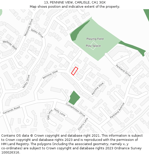 13, PENNINE VIEW, CARLISLE, CA1 3GX: Location map and indicative extent of plot