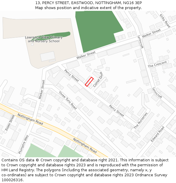 13, PERCY STREET, EASTWOOD, NOTTINGHAM, NG16 3EP: Location map and indicative extent of plot
