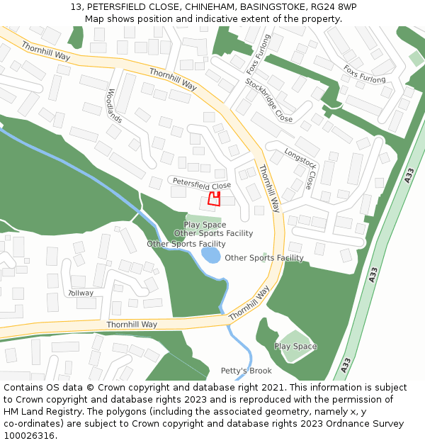 13, PETERSFIELD CLOSE, CHINEHAM, BASINGSTOKE, RG24 8WP: Location map and indicative extent of plot
