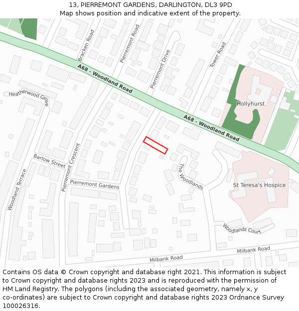 13, PIERREMONT GARDENS, DARLINGTON, DL3 9PD: Location map and indicative extent of plot