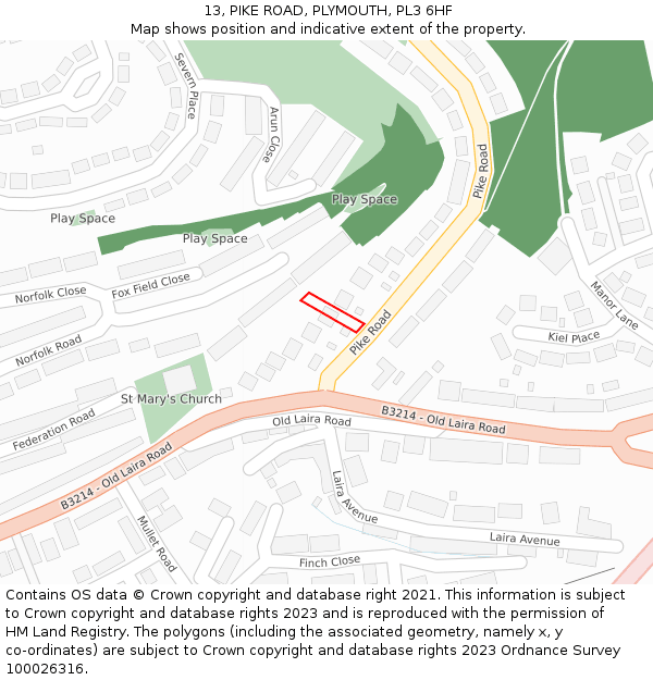 13, PIKE ROAD, PLYMOUTH, PL3 6HF: Location map and indicative extent of plot