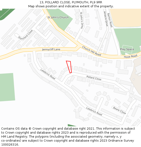 13, POLLARD CLOSE, PLYMOUTH, PL9 9RR: Location map and indicative extent of plot