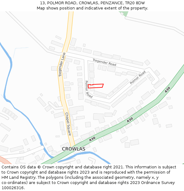 13, POLMOR ROAD, CROWLAS, PENZANCE, TR20 8DW: Location map and indicative extent of plot