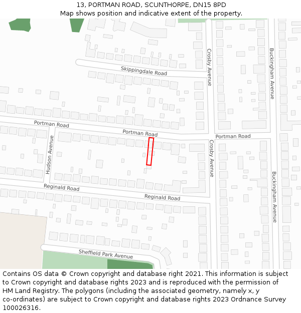 13, PORTMAN ROAD, SCUNTHORPE, DN15 8PD: Location map and indicative extent of plot