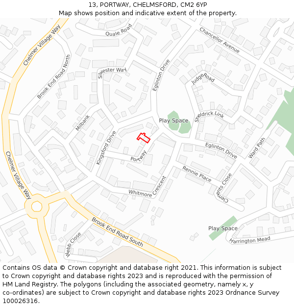 13, PORTWAY, CHELMSFORD, CM2 6YP: Location map and indicative extent of plot