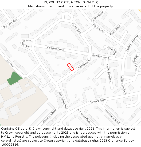 13, POUND GATE, ALTON, GU34 2HQ: Location map and indicative extent of plot