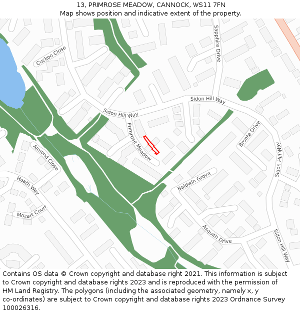 13, PRIMROSE MEADOW, CANNOCK, WS11 7FN: Location map and indicative extent of plot
