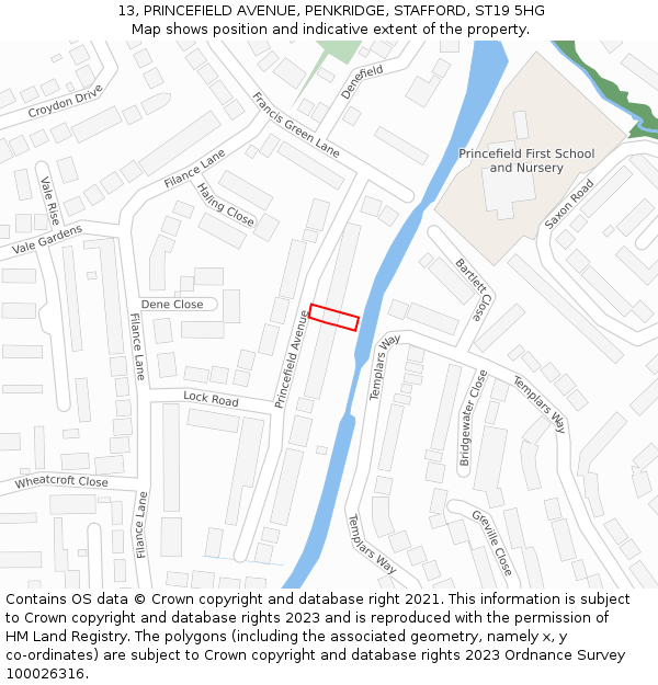 13, PRINCEFIELD AVENUE, PENKRIDGE, STAFFORD, ST19 5HG: Location map and indicative extent of plot