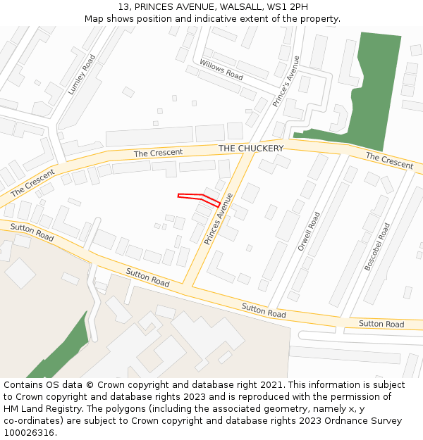 13, PRINCES AVENUE, WALSALL, WS1 2PH: Location map and indicative extent of plot
