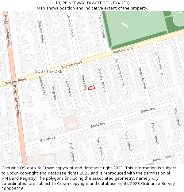 13, PRINCEWAY, BLACKPOOL, FY4 2DQ: Location map and indicative extent of plot