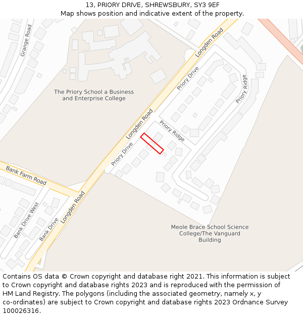 13, PRIORY DRIVE, SHREWSBURY, SY3 9EF: Location map and indicative extent of plot