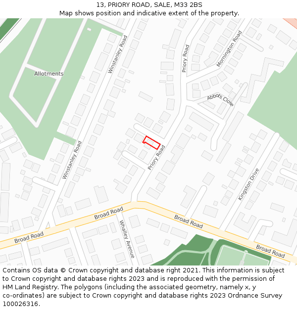 13, PRIORY ROAD, SALE, M33 2BS: Location map and indicative extent of plot