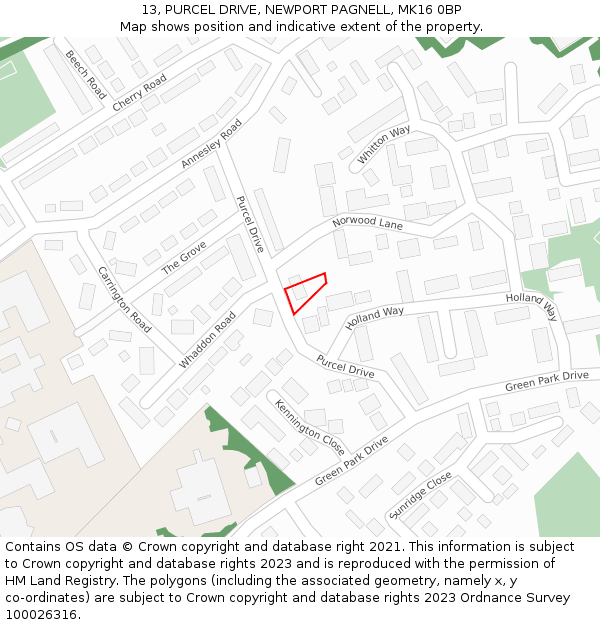13, PURCEL DRIVE, NEWPORT PAGNELL, MK16 0BP: Location map and indicative extent of plot