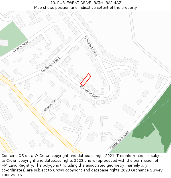 13, PURLEWENT DRIVE, BATH, BA1 4AZ: Location map and indicative extent of plot
