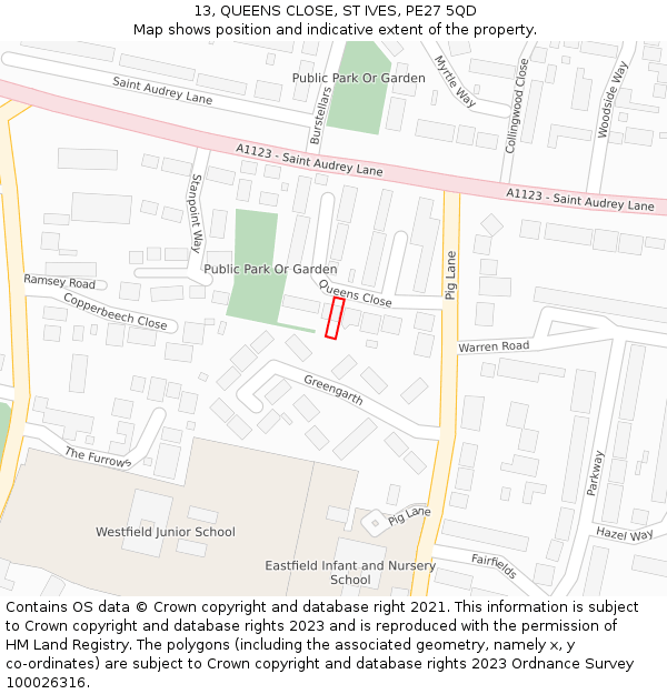 13, QUEENS CLOSE, ST IVES, PE27 5QD: Location map and indicative extent of plot