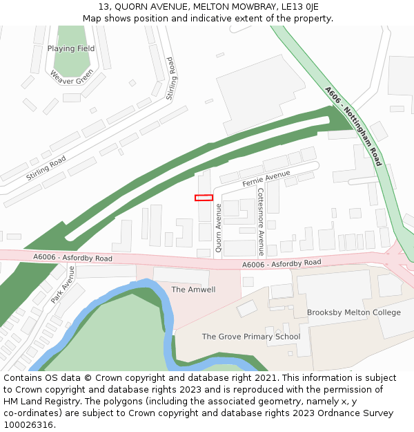 13, QUORN AVENUE, MELTON MOWBRAY, LE13 0JE: Location map and indicative extent of plot