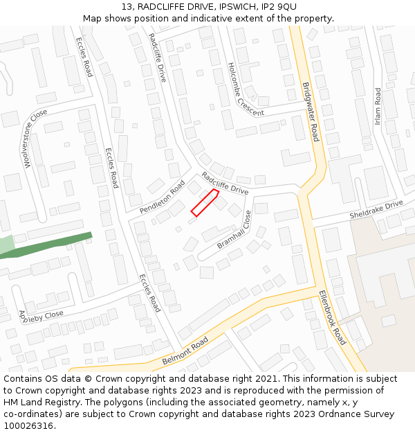 13, RADCLIFFE DRIVE, IPSWICH, IP2 9QU: Location map and indicative extent of plot