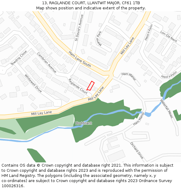13, RAGLANDE COURT, LLANTWIT MAJOR, CF61 1TB: Location map and indicative extent of plot