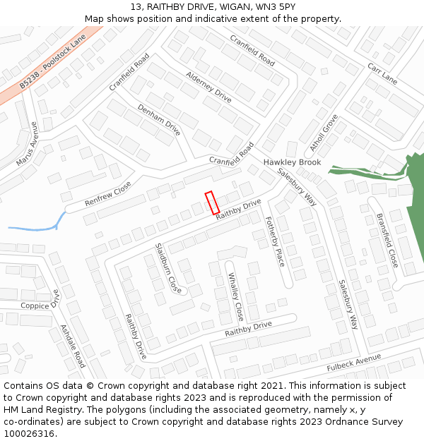 13, RAITHBY DRIVE, WIGAN, WN3 5PY: Location map and indicative extent of plot