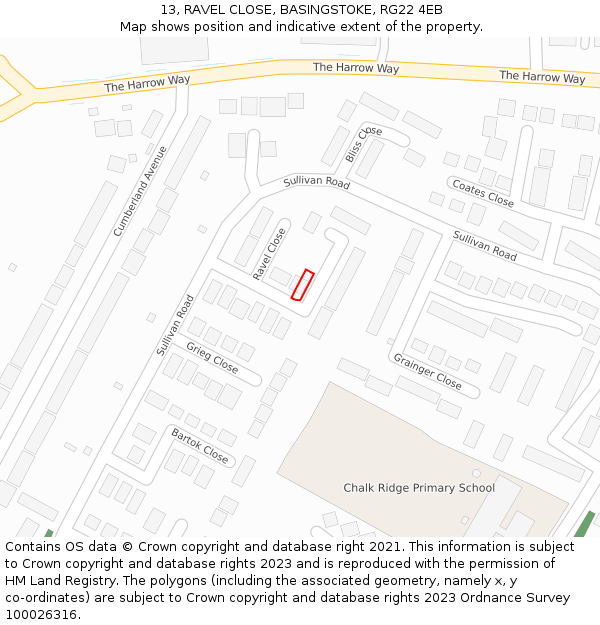 13, RAVEL CLOSE, BASINGSTOKE, RG22 4EB: Location map and indicative extent of plot